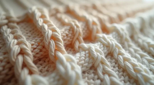 Détail texture du point mousse montrant sa polyvalence: du tricot classique à des créations contemporaines minimalistes