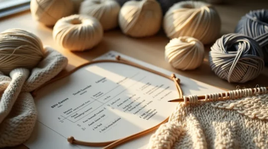 Image hero d'un pull tricoté artisanal en cours de réalisation avec pelotes de laine et aiguilles