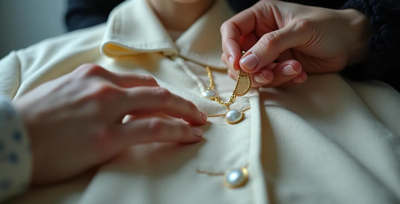 Analyse détaillée d'une veste de créateur avec focus sur les détails de construction