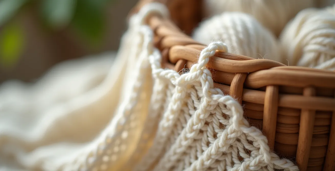 Gros plan sur une manchette festonnée avec finition à picots sur laine mérinos