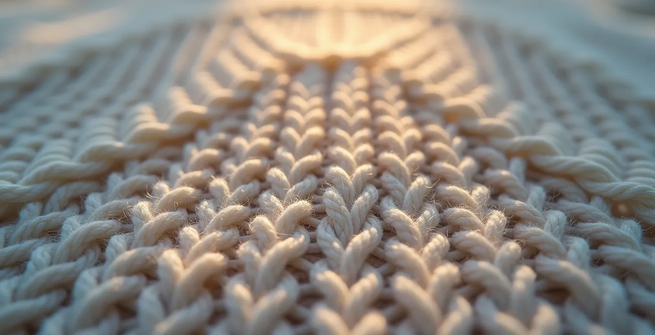 Gros plan sur des mailles de tricot avec texture de laine douce