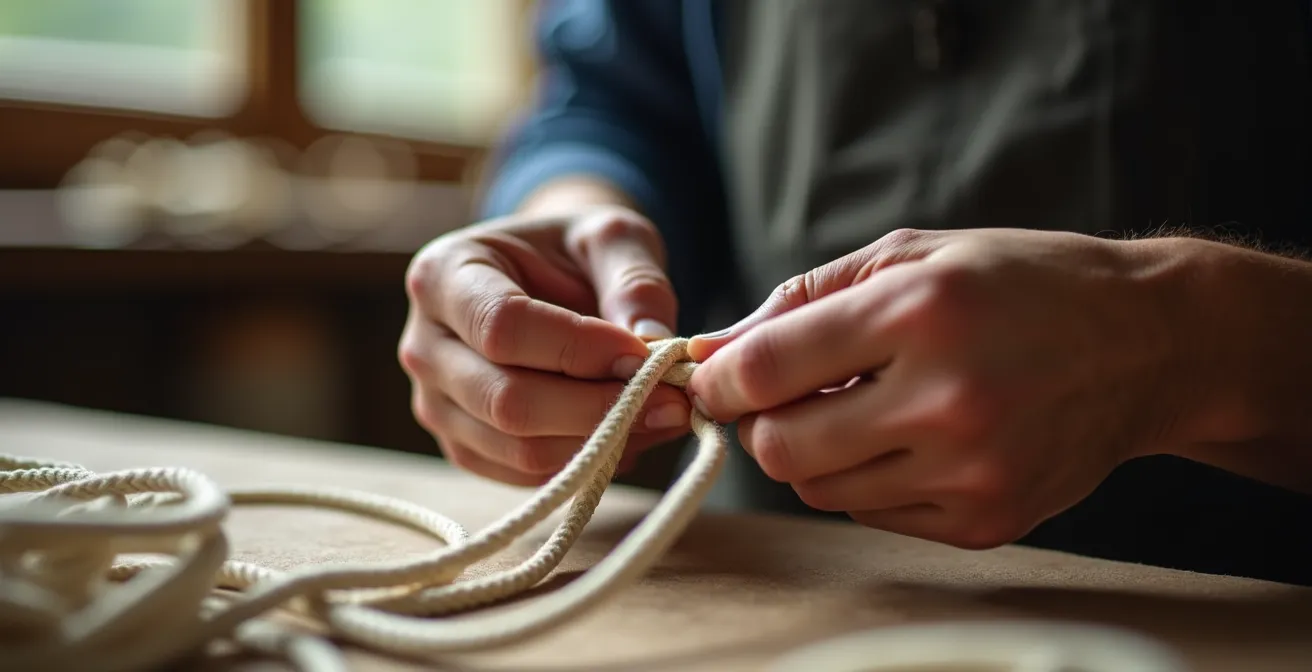 Démonstration de différents styles de nœuds d'emballage pour finitions de macramé