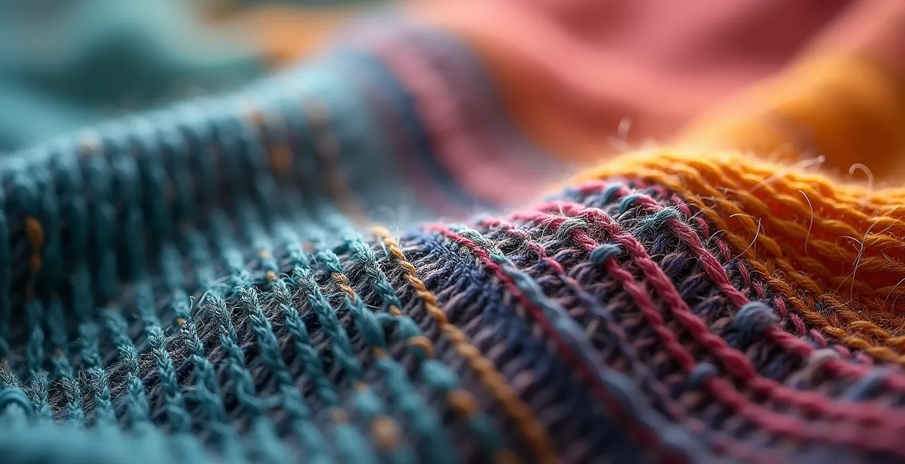 Détail macro d'une texture textile avec jeux de lumière naturelle