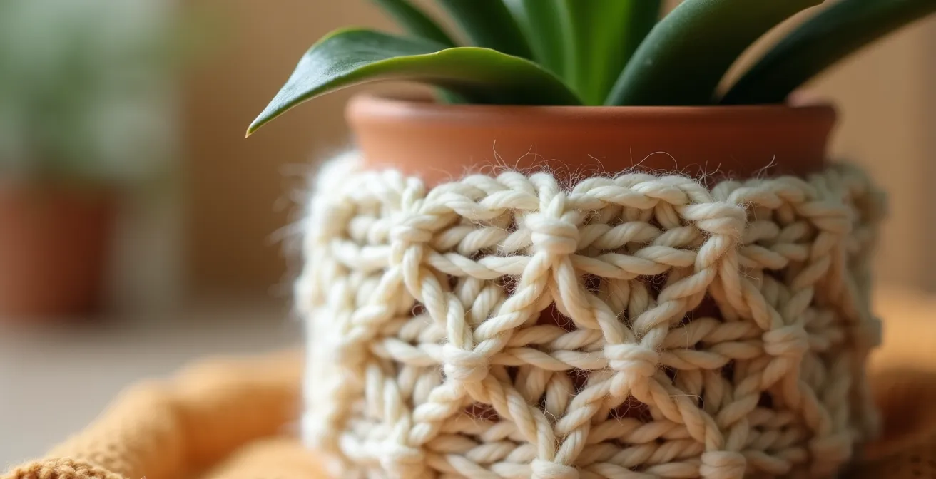 Suspension en tricot pour pot de plante avec laine française